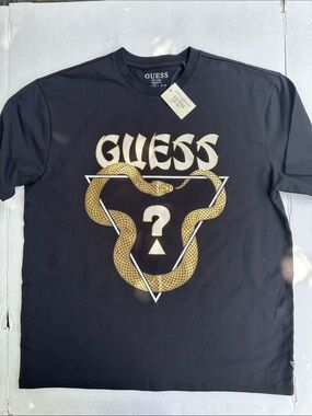 GUESS Black Short-Sleeve Tee with Gold Snake Graphic